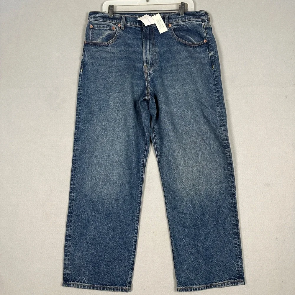 New American Eagle Jeans Mens Loose Fit 34x30 Denim Easy flex Blue